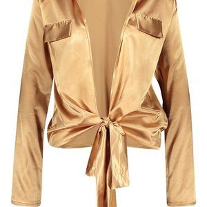 BoohoTall Satin Utility Pocket PlungeShirt, Size 4